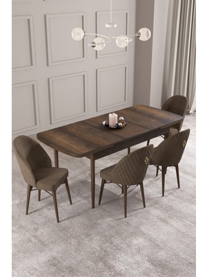 Calvin Barok Desen 80X132 Mdf Açılabilir Mutfak Masası Takımı 4 Adet Sandalye