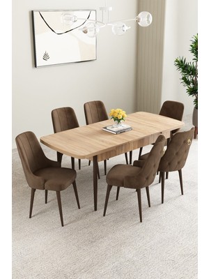 Mabel Meşe Desen 80X132 Açılabilir Yemek Odası Takımı 6 Adet Sandalye