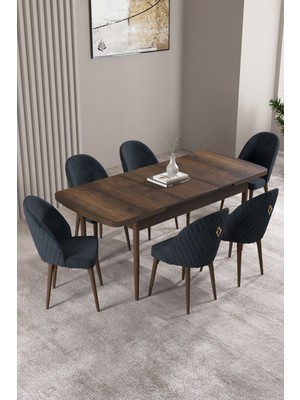 Milas Barok Desen 80X132 Mdf Açılabilir Yemek Masası Takımı 6 Adet Sandalye