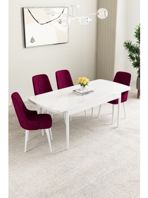 Mabel Beyaz 80X132 Açılabilir Yemek Odası Takımı 4 Adet Sandalye