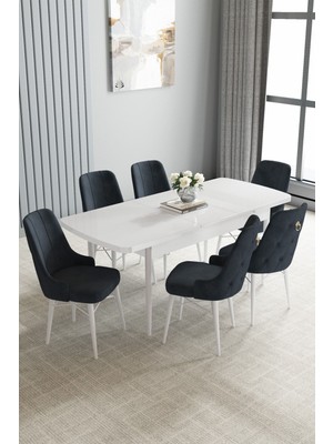 Jusie Beyaz 80X132 Açılabilir Mutfak Masası Takımı 6 Adet Sandalye