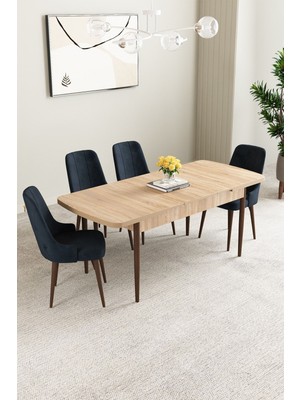 Clara Meşe Desen 80X132 Açılabilir Yemek Odası Takımı 4 Adet Sandalye