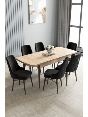 Jusie Meşe Desen 80X132 Açılabilir Yemek Odası Takımı 6 Adet Sandalye