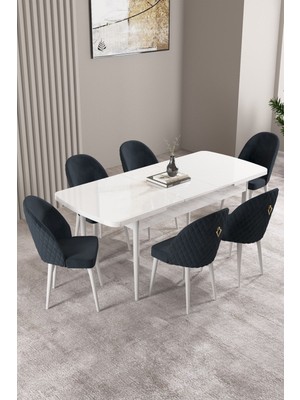 Milas Beyaz 80X132 Mdf Açılabilir Yemek Masası Takımı 6 Adet Sandalye