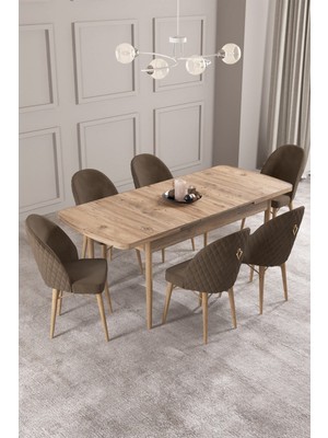 Calvin Atlantik 80X132 Mdf Açılabilir Mutfak Masası Takımı 6 Adet Sandalye