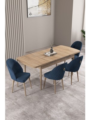 Milas Meşe Desen 80X132 Mdf Açılabilir Yemek Masası Takımı 4 Adet Sandalye