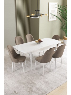 Ikon Beyaz 80X132 Mdf Açılabilir Yemek Masası Takımı 6 Adet Sandalye