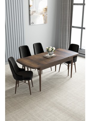 Jusie Barok Desen 80X132 Açılabilir Mutfak Masası Takımı 4 Adet Sandalye
