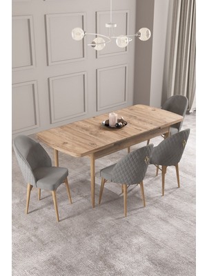 Calvin Atlantik 80X132 Mdf Açılabilir Mutfak Masası Takımı 4 Adet Sandalye