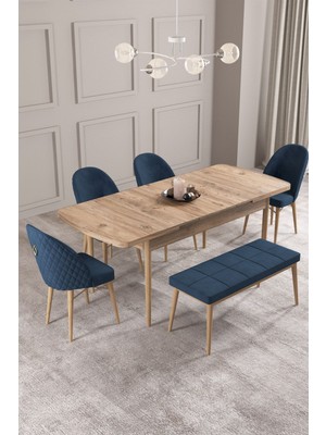 Calvin Atlantik 80X132 Mdf Açılabilir Mutfak Masası Takımı 4 Sandalye, 1 Bench