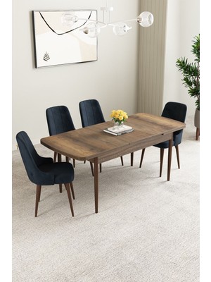 Clara Barok Desen 80X132 Açılabilir Yemek Odası Takımı 4 Adet Sandalye