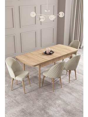 Calvin Meşe Desen 80X132 Mdf Açılabilir Mutfak Masası Takımı 4 Adet Sandalye