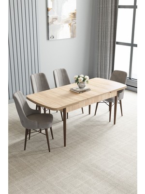 Jusie Meşe Desen 80X132 Açılabilir Yemek Odası Takımı 4 Adet Sandalye