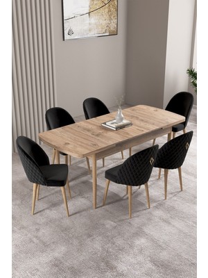 Milas Atlantik Çam 80X132 Mdf Açılabilir Mutfak Masası Takımı 6 Adet Sandalye