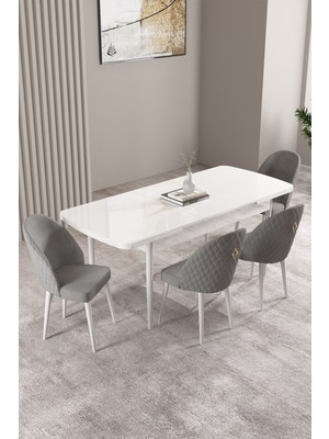 Milas Beyaz 80X132 Mdf Açılabilir Mutfak Masası Takımı 4 Adet Sandalye