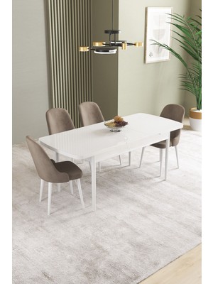 Ikon Beyaz 80X132 Mdf Açılabilir Yemek Masası Takımı 4 Adet Sandalye