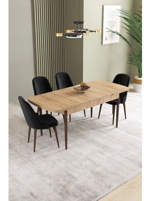Ikon Meşe Desen 80X132 Mdf Açılabilir Yemek Masası Takımı 4 Adet Sandalye