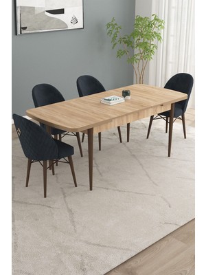 Calvin Meşe Desen 80X132 Mdf Açılabilir Mutfak Masası Takımı 4 Adet Sandalye