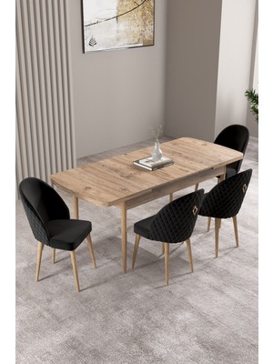 Milas Atlantik Çam 80X132 Mdf Açılabilir Mutfak Masası Takımı 4 Adet Sandalye