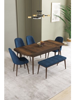 Ikon Barok Desen 80X132 Mdf Açılabilir Mutfak Masası Takımı 4 Sandalye, 1 Bench