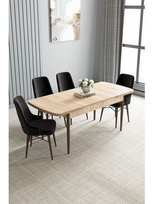 Jusie Meşe Desen 80X132 Açılabilir Mutfak Masası Takımı 4 Adet Sandalye