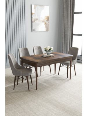 Mabel Meşe Desen 80X132 Açılabilir Yemek Odası Takımı 4 Adet Sandalye