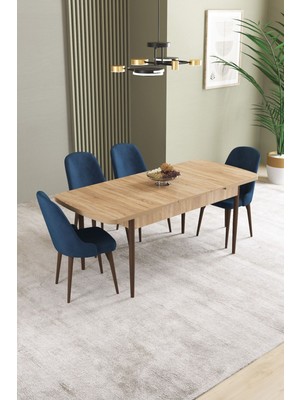 Ikon Meşe Desen 80X132 Mdf Açılabilir Yemek Masası Takımı 4 Adet Sandalye