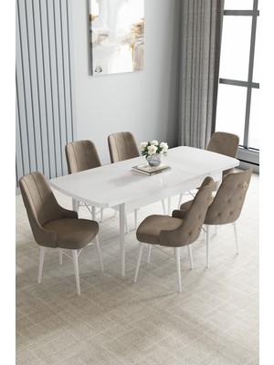 Jusie Beyaz 80X132 Açılabilir Yemek Odası Takımı 6 Adet Sandalye