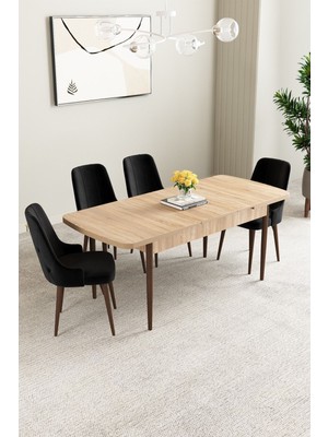 Clara Meşe Desen 80X132 Açılabilir Mutfak Masası Takımı 4 Adet Sandalye