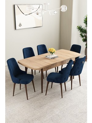 Mabel Meşe Desen 80X132 Açılabilir Yemek Odası Takımı 6 Adet Sandalye