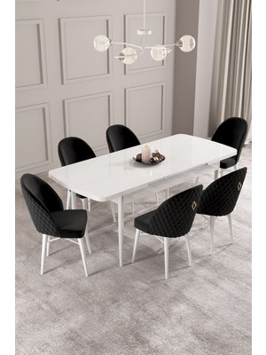 Calvin Beyaz 80X132 Mdf Açılabilir Mutfak Masası Takımı 6 Adet Sandalye