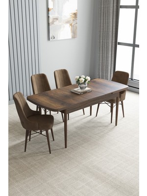 Jusie Barok Desen 80X132 Açılabilir Yemek Odası Takımı 4 Adet Sandalye