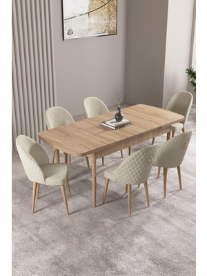 Milas Meşe Desen 80X132 Mdf Açılabilir Mutfak Masası Takımı 6 Adet Sandalye
