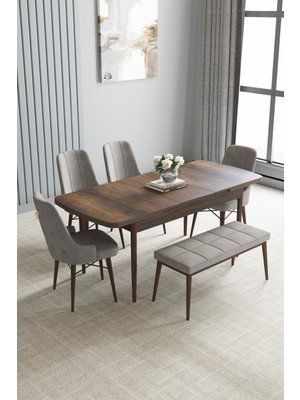 Jusie Barok Desen 80X132 Açılabilir Mutfak Masası Takımı 6 Adet Sandalye