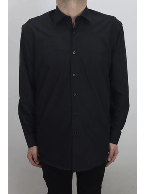 Cliente Fistan Store Erkek Siyah Düz Klasik Kesim Rahat Kalıp Tek Cepli Uzun Kollu Battal Yazlık Gömlek