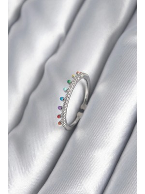 Pirinç Gümüş Renk Zirkon Taş Detay Kadın Yüzük