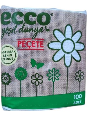 Ecco Yeşil Dünya Kare Peçete 5 Paket 5X100 Yaprak