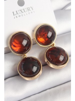 Pirinç Gold Renk Sallantı Kaplan Gözü Model Kadın Küpe