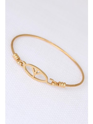 Gold Metal Çelik Figürlü Erkek Kelepçe Bileklik
