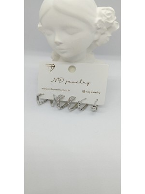 Silver Renk Kalpli Mini Halka Küpe Seti