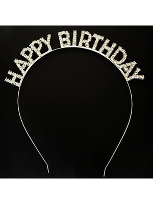 Gümüş Kristal Taşlı Happy Birthday Doğum Günü Tacı Ithal Ürün  17X16 cm (4887)