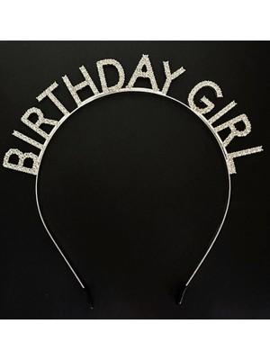 Gümüş Kristal Taşlı Birthday Girl Doğum Günü Tacı Ithal Ürün  17X16 cm (4887)