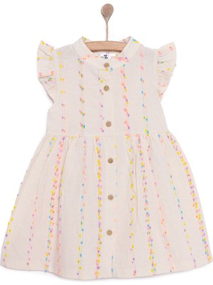Babyz Kız Bebek Elbise Vintage Girl Bisiklet Yaka Kısa Kol Ekru