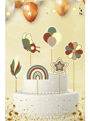 6 Adet, Retro Temalı Doğum Günü Pasta Süsü Retro Baby Pasta Süsü