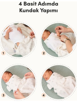 Minuche %100 Pamuk 3'lü Bebek Kundak ve Uyku Tulumu - Ergonomik Yenidoğan ve Bebek Kundak