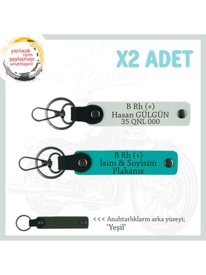 Hız Aşıkları Için, Isim Plaka ve B Rh (+) Kan Grubu Yazılı Özel X2 Anahtarlık, K Turkuaz-Beyaz-Ysl