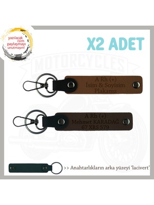 Motor Severlere, Isim Plaka ve A + Kan Grubu Yazılı Anlamlı Hediye X2 Anahtarlık, Kahve-K Kahve-Laci