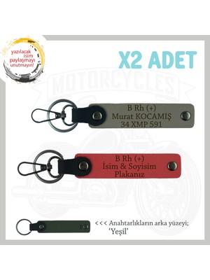 Hız Aşıkları Için Özel Isim Plaka ve B Rh (+) Kan Grubu Yazılı X2 Anahtarlık, Nar Çiçeği-Kül Gri-Ysl