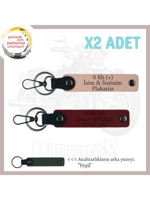 Yol Arkadaşlarına Özel, Isim Plaka ve 0 Rh (+) Kan Grubu Yazılı X2 Anahtarlık, Yavruağzı-Bordo-Ysl