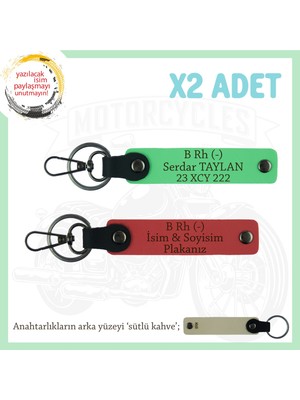 Motosiklet Severlere, Isim Plaka ve B Rh (-) Kan Grubu Yazılıx2 Anahtarlık, Nar Çiçeği-F Yeşil-Sk